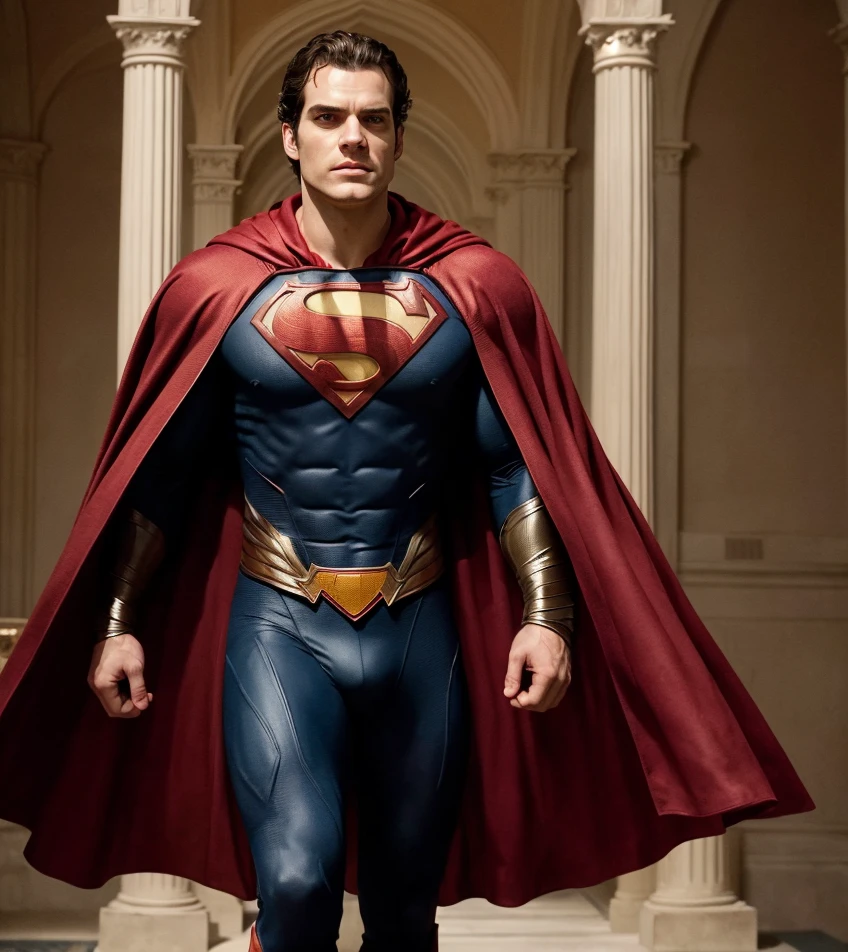 In the cinematic "Grain Movieleased in 2023), Henry Cavill portrays a superhero character with a distinctive look. He wears a long red cape that flows behind him, adding a touch of elegance and grandeur to his appearance. The cape is designed to be both visually striking and practical, allowing for dynamic movements during action sequences.