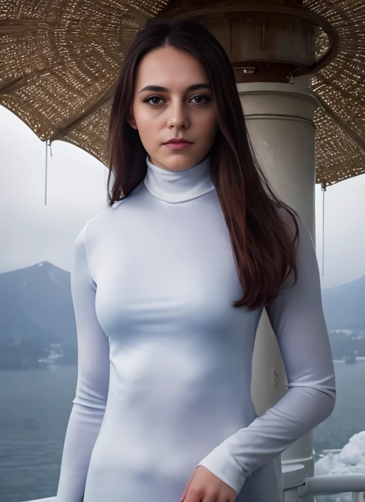 A stunning intricate full color portrait of a beautiful woman,wearing a white turtleneck,epic character composition,by ilya kuvshinov, alessio albi, nina masic,sharp focus, natural lighting, subsurface scattering, f2, 35mm, film grain <lora:LucidLavender:1>