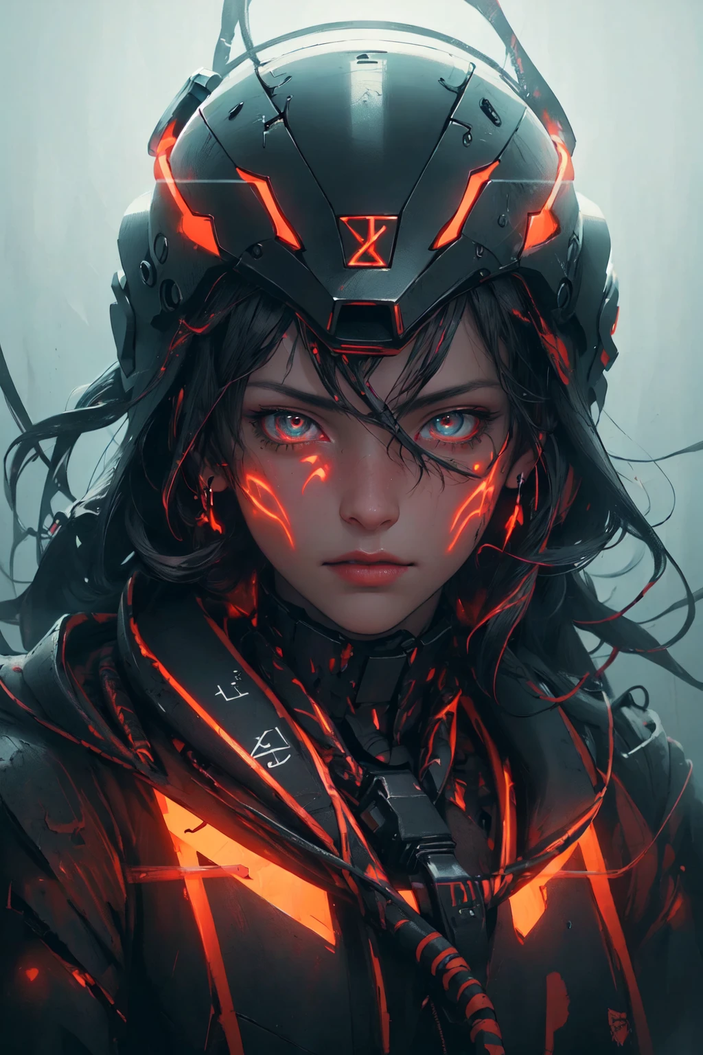 1mechanical girl,((ultra realistic details)), portrait, detailed face,global illumination,GlowingRunes_red, shadows,rim lighting,octane render, 8k, ultra sharp,metal,intricate, ornaments detailed, cold colors, egypician detail, highly intricate details, realistic light, trending on cgsociety, glowing eyes, facing camera,helmet, white plastic, neon details, machanical limbs,blood vessels connected to tubes,mechanical cervial attaching to neck,wires and cables connecting to head,blood,killing machine, <lora:GlowingRunesAIv4:0.6>