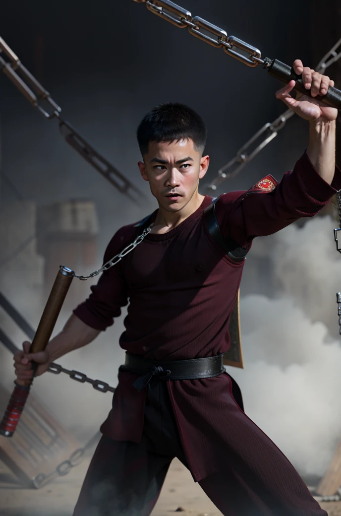 <lora:Nunchucks-10:0.8> nunchucks,  1 boy, holding weapon, chains,