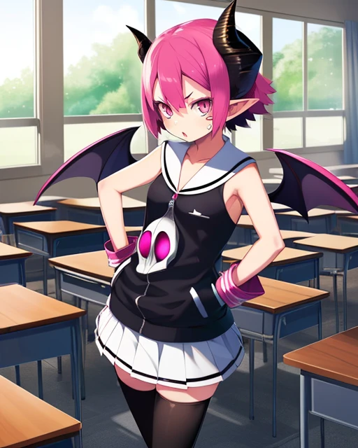 Raspberyl,pointy ears, black horns, pink eyes, solo, hands on hips, cute expression, upper body,
outers pace, classroom, windows,
(insanely detailed, beautiful detailed face, masterpiece, best quality) <lora:Raspberyl:0.8>