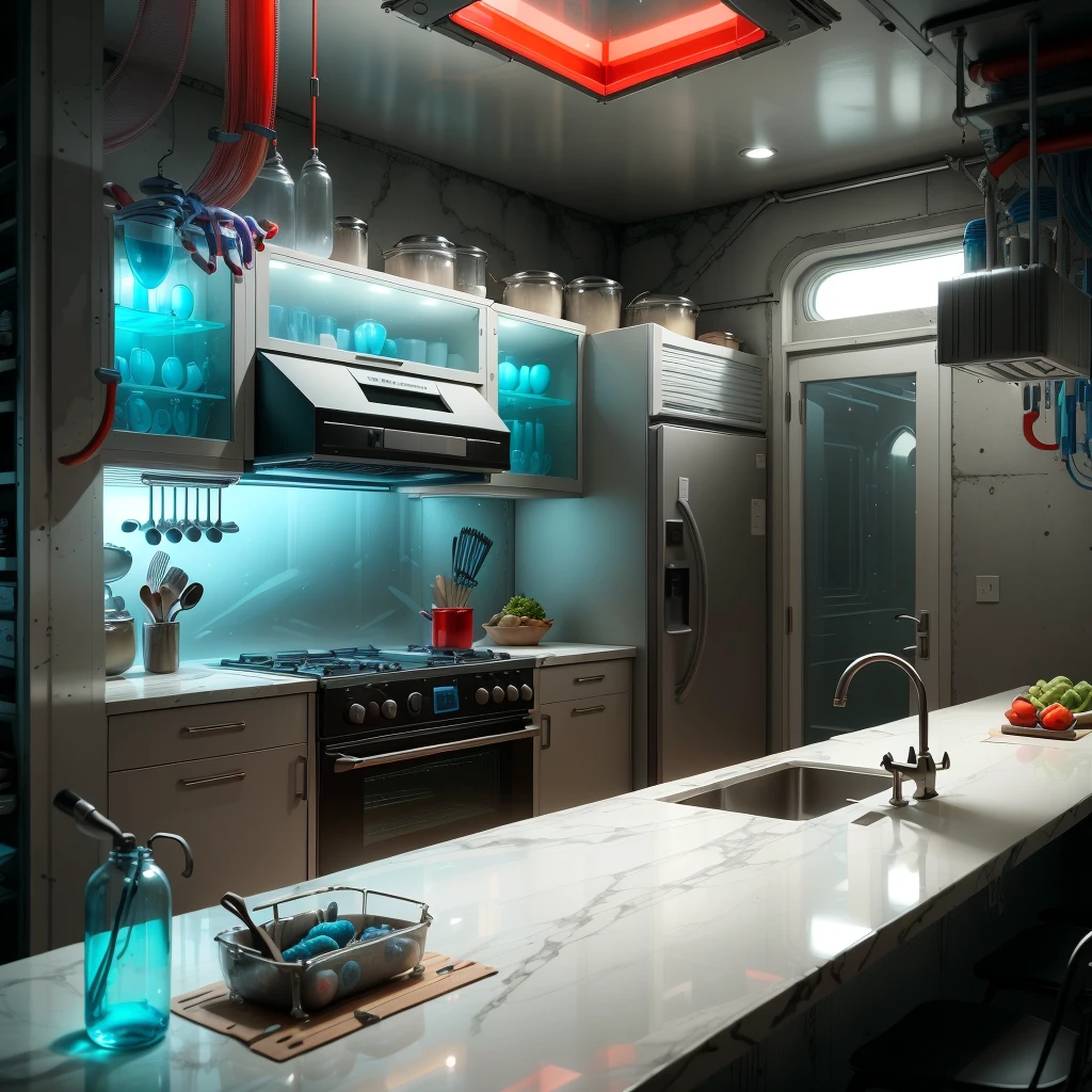 <lora:PastTech-20:0.8>,plasttech,synthetic,transparent ,scifi,
kitchen,