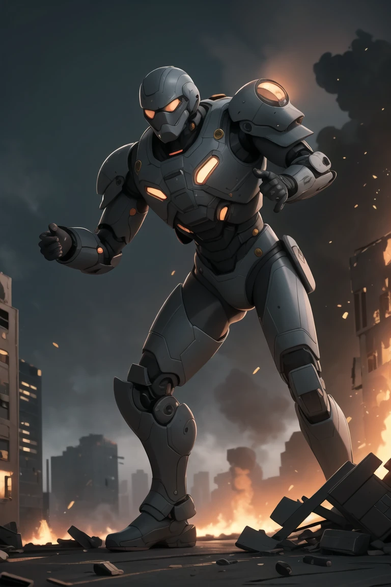 (best quality, masterpiece), Detailed, ((best quality)), ((masterpiece)), ((dark fantasy style)), ((dynamic action pose)), intricately detailed soft oil painting by jim lee, futuristic cyborg in a ruined city, warzone, explosions, billowing smoke,towering destroyed buildings, robots,, hard edge lighting, professional, soft volumetric lighting, depth of field, film grain, smooth, roughness, real life, cinematic film still from edge of tomorrow|(cannibal holocaust:0.1)|the expanse)|(pacific rim:0.3)|Scary Stories To Tell In the Dark|doom