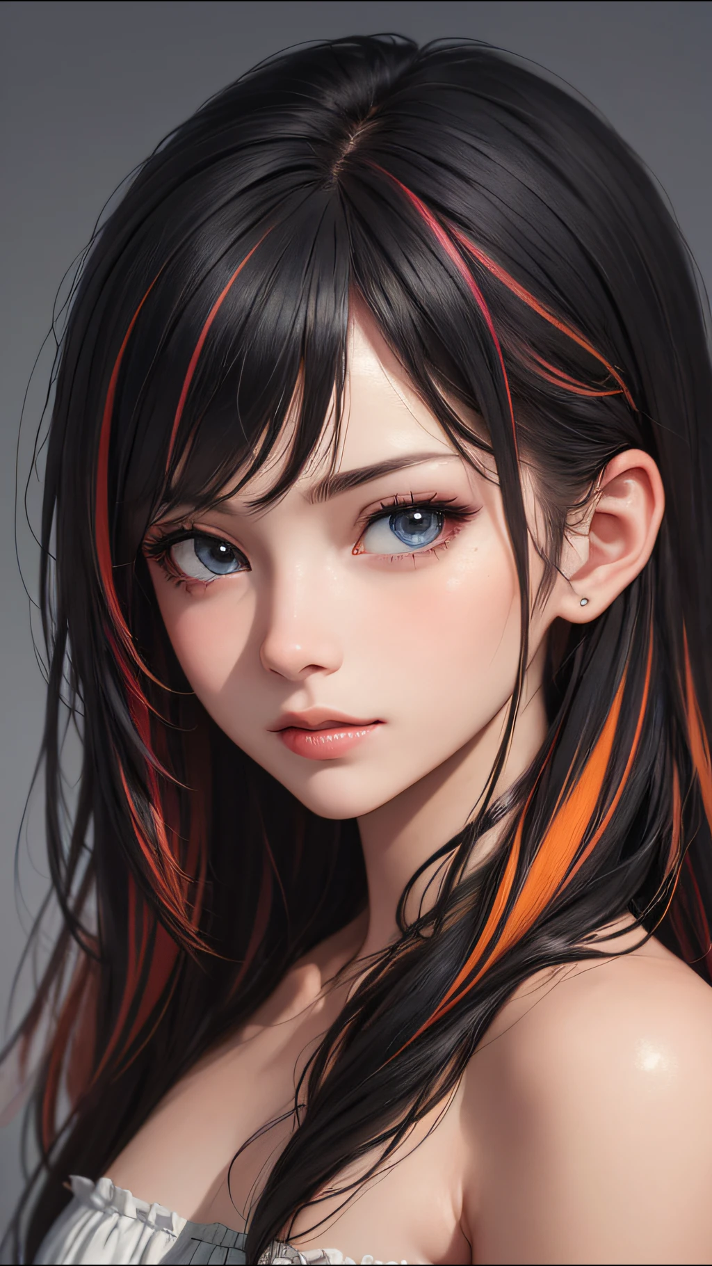 Masterpiece, best quality, young beautiful girl, super detailed, official art, Unity 8k wallpaper, Smirk, (red and blue): 1.5, section lines, (graphic lines): 1.2, textured shadows, ink lines, dynamic contrast, expressive style, captivating details, chiaroscuro technique