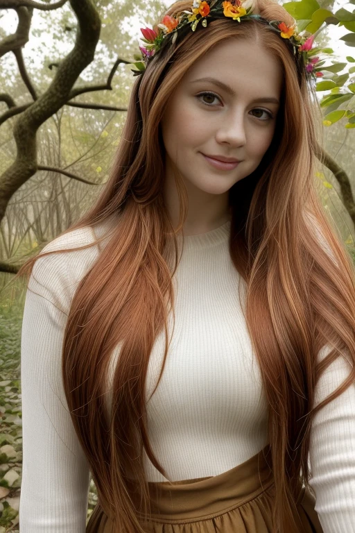 (headshot), Masterpiece, best quality, ((medieval)), (inside a flowering forest), moonlight,  BREAK
((clothes made out of leaves)), flower crown, ((druid)), (fantasy), vines, flowers, ((wearing only leaves, vines, and flowers)), BREAK
colorful leaves and flowers growing from hair, dungeons and dragons, BREAK
redhead, long hair, (straight hair),  pale  skin, fair skin, white skin, large breasts, BREAK
<lora:MKM:1>