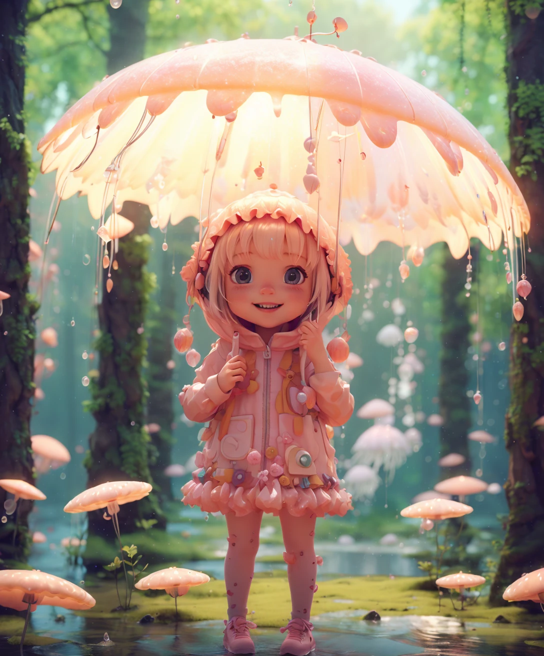 c4d,cute,3D,1girl,jellyfish,forest,smile,<lora:C4D:0.8>,, masterpiece, best quality,