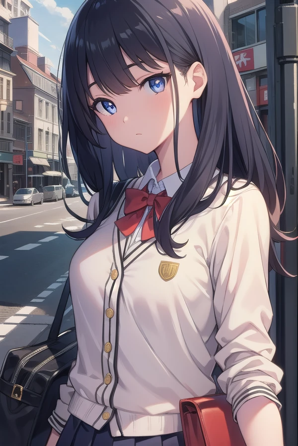 rikkatakarada, <lora:rikkatakaradatest:1>, rikka takarada, black hair, blue eyes, long hair, orange scrunchie, scrunchie, wrist scrunchie
BREAK black footwear, black skirt, bow, bowtie, buttons, cardigan, collared shirt, long sleeves, microskirt, pleated skirt, red bow, red bowtie, red socks, school uniform, shirt, shoes, skirt, socks, thighs, white cardigan, white shirt,,
BREAK outdoors, city,
BREAK looking at viewer, BREAK <lora:GoodHands-vanilla:1>, (masterpiece:1.2), best quality, high resolution, unity 8k wallpaper, (illustration:0.8), (beautiful detailed eyes:1.6), extremely detailed face, perfect lighting, extremely detailed CG, (perfect hands, perfect anatomy),