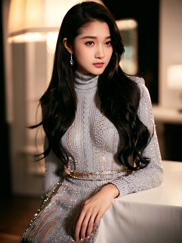 GXT@SEAN, ,(wearing a turtleneck sweater:1.2),(RAW photo, best quality), (realistic, photo-realistic:1.4), masterpiece, an extremely delicate and beautiful, extremely detailed, 2k wallpaper, Amazing, finely detail, extremely detailed CG unity 8k wallpaper, ultra-detailed, highres, soft light, beautiful detailed girl, extremely detailed eyes and face, beautiful detailed nose, beautiful detailed eyes,cinematic lighting,city lights at night,perfect anatomy,slender body,light smile,(close up:1.1),<lora:guanxiaotong_v1:0.8>