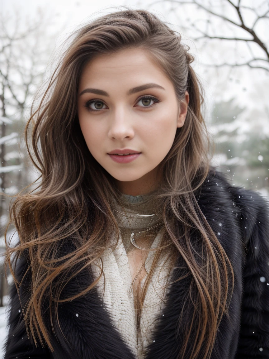 close up of a woman, winter forest, ((heavy snow)), snow in hair, natural skin texture, 24mm, 4k textures, soft cinematic light, RAW photo, photorealism, photorealistic, intricate, elegant, highly detailed, sharp focus, ((((cinematic look)))), soothing tones, insane details, intricate details, hyperdetailed, low contrast, soft cinematic light, dim colors, exposure blend, hdr, faded, BREAK
(fair skin, pale skin), large breasts, makeup, cleavage, BREAK
((night)), ((starry night sky)), ((snowing)), BREAK
sweater dress with an open fur coat over shoulders, BREAK
<lora:Mega:1>,