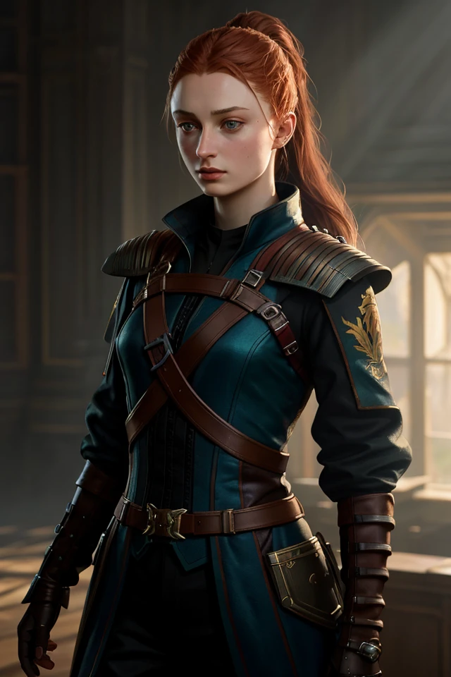 Sophie Turner with a ponytail, highly detailed, digital painting, artstation, concept art, smooth, sharp focus, illustration, Unreal Engine 5, 8K, art by art by artgerm and greg rutkowski and edgar maxence, concept art, cute, cottagecore, bloom, trending on artstation, illustration by james jean, ilya kuvshinov, greg rutkowski, loish van baarle, fine details, dramatic light, magical light