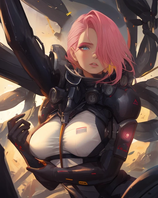 Mistral, pinkish hair, makeup, blue eyes, dark skin, standing, solo, close up, medium breasts, upper body,
MiSuit,bodysuit,skin tight, multicolored thighhighs, cyborg, high heels, large neck collar,
nightime, high platform, stars, industrial plant, extra mechanical arms on back,
(insanely detailed, beautiful detailed face, masterpiece, best quality) <lora:Mistral:0.7>