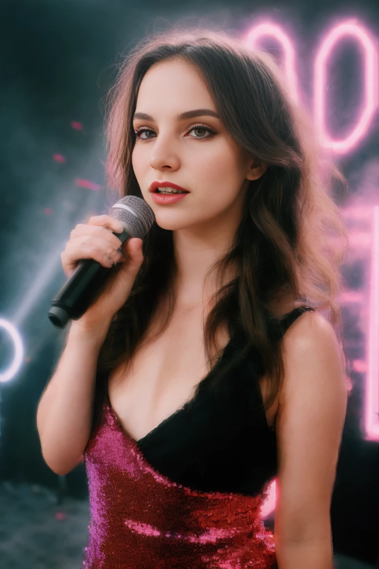 (headshot), 1girl, beautiful, a foggy ((crowded dance floor)), inside a rave, neon lightshow, laser show, at a ((rave)), BREAK
sequin dress, form fitting, ((singing into a microphone)), holding a microphone, BREAK
large breasts, makeup, long straight hair, pale skin, fair skin, white skin, BREAK
<lora:PB:1>