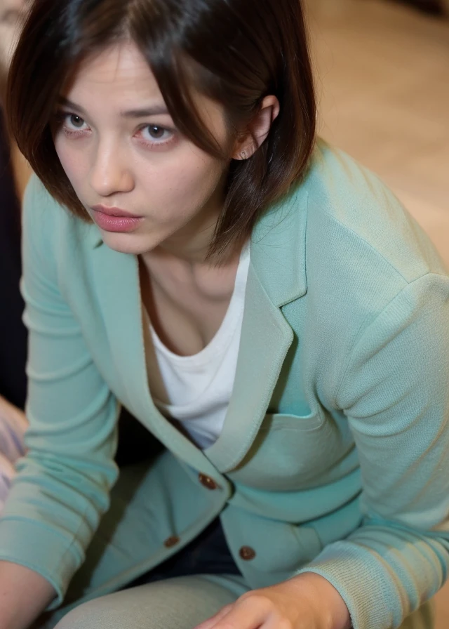 (eye strain hair,extra short_hair:1.2), a photographof a pigeon toed woman, upper body, (beautiful face, beautiful woman:1.3), (wear a Mint green business suit:1.3), snapshot, from above,
<lora:munechira-000004:1>, natural skin texture, hyperrealism, hdr, hyperdetailed, RAW photo, photorealistic, best quality, highres, realistic, 8k, caustics, dynamic light, beautiful and delicate lips, delicate fingers, detailed pupil, real human skin,