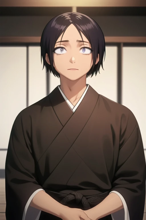 masterpiece, best quality, high quality, 1boy, solo, male focus, looking at viewer, upper body, <lora:yamada_hanatarou:0.84>, yamada_hanatarou, japanese clothes, black kimono, <lora:Realism-10:0.25>, Realism