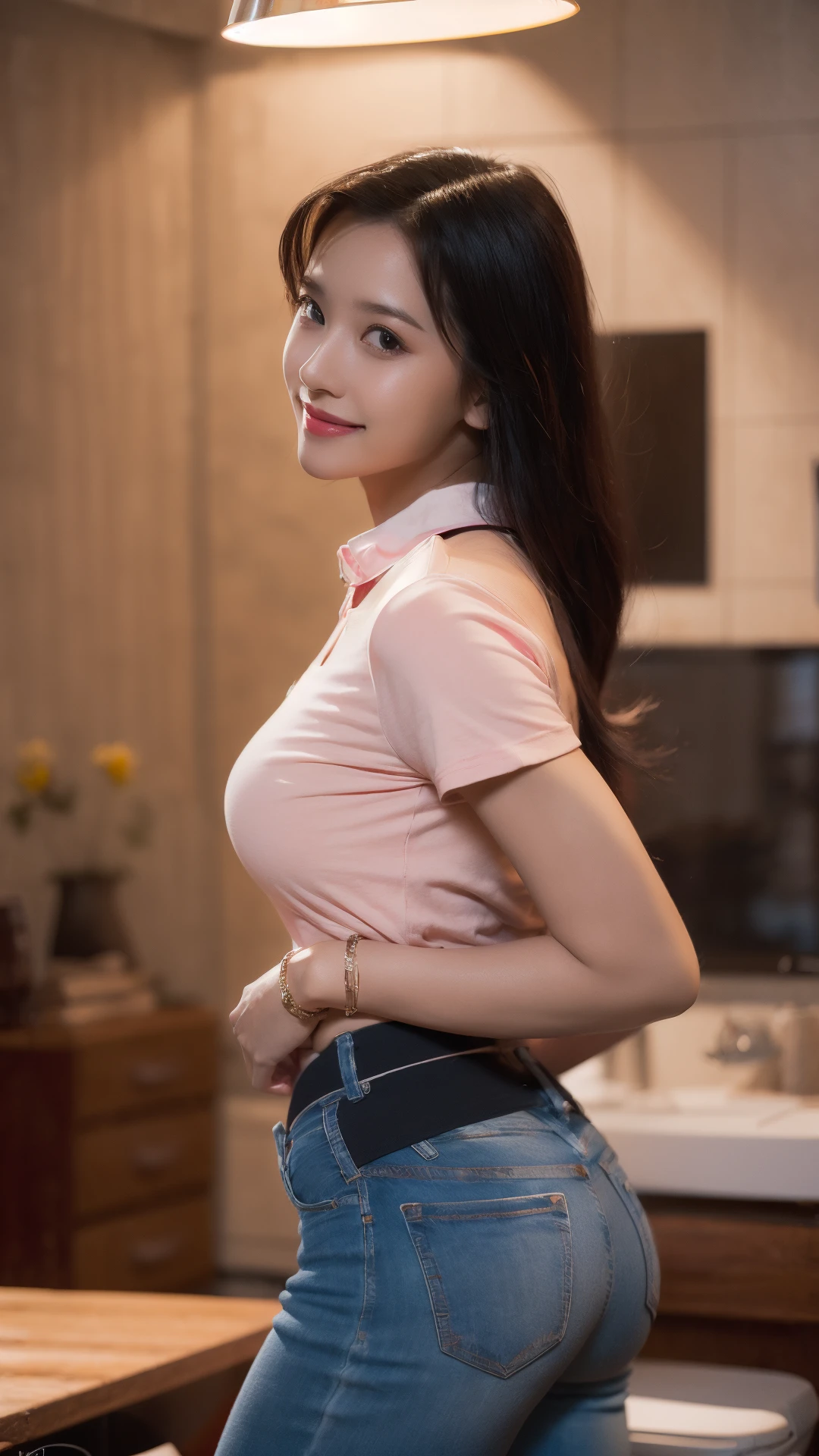 best quality, masterpiece, (photorealistic:1.4), 1girl, light smile, shirt with collars, waist up, dramatic lighting, from below,
