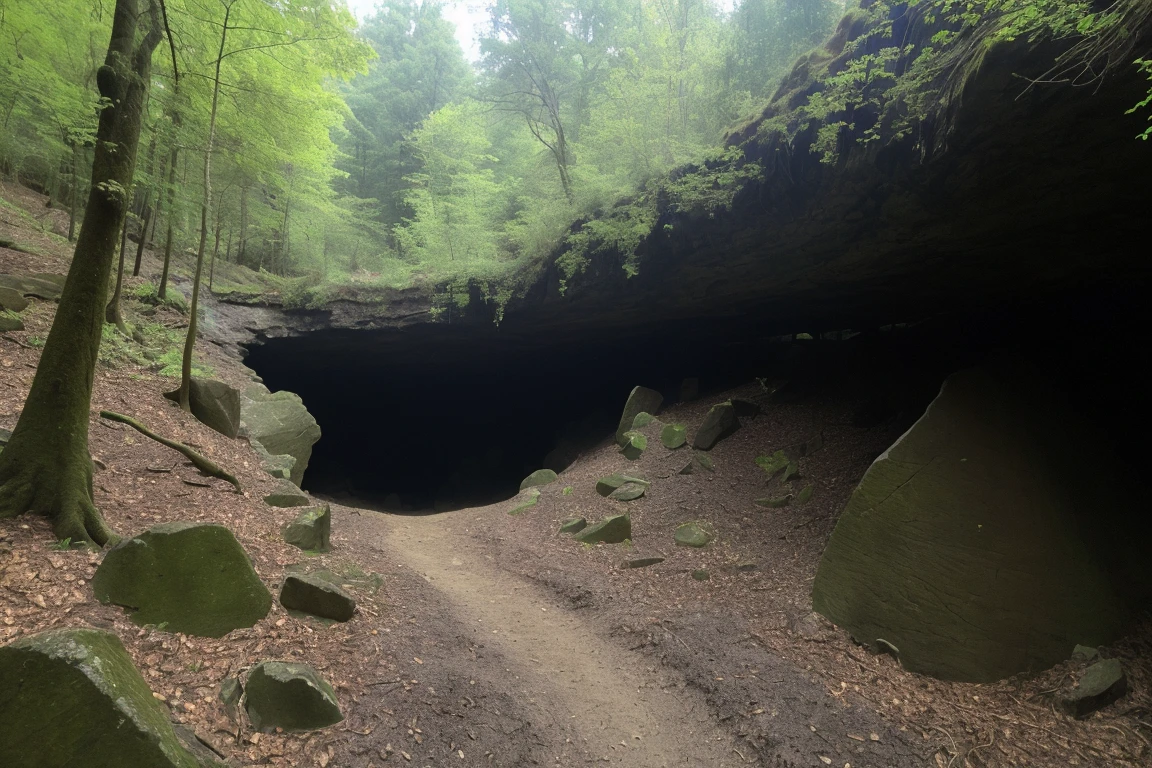 a poorly lit photo of the chasm in the woods outside of town