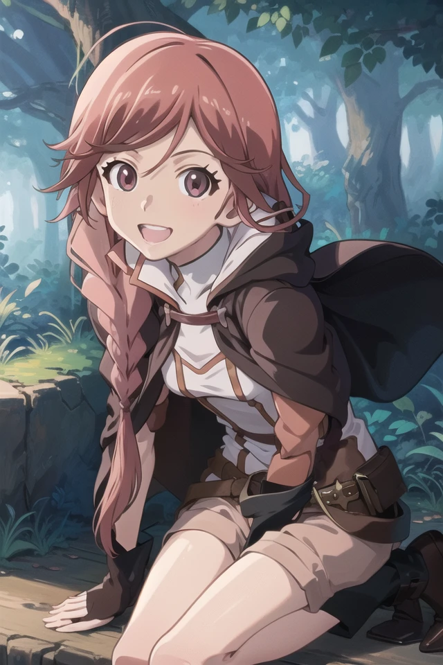 anime, best quality,forest,1girl,braid,dynamic angle,smile,