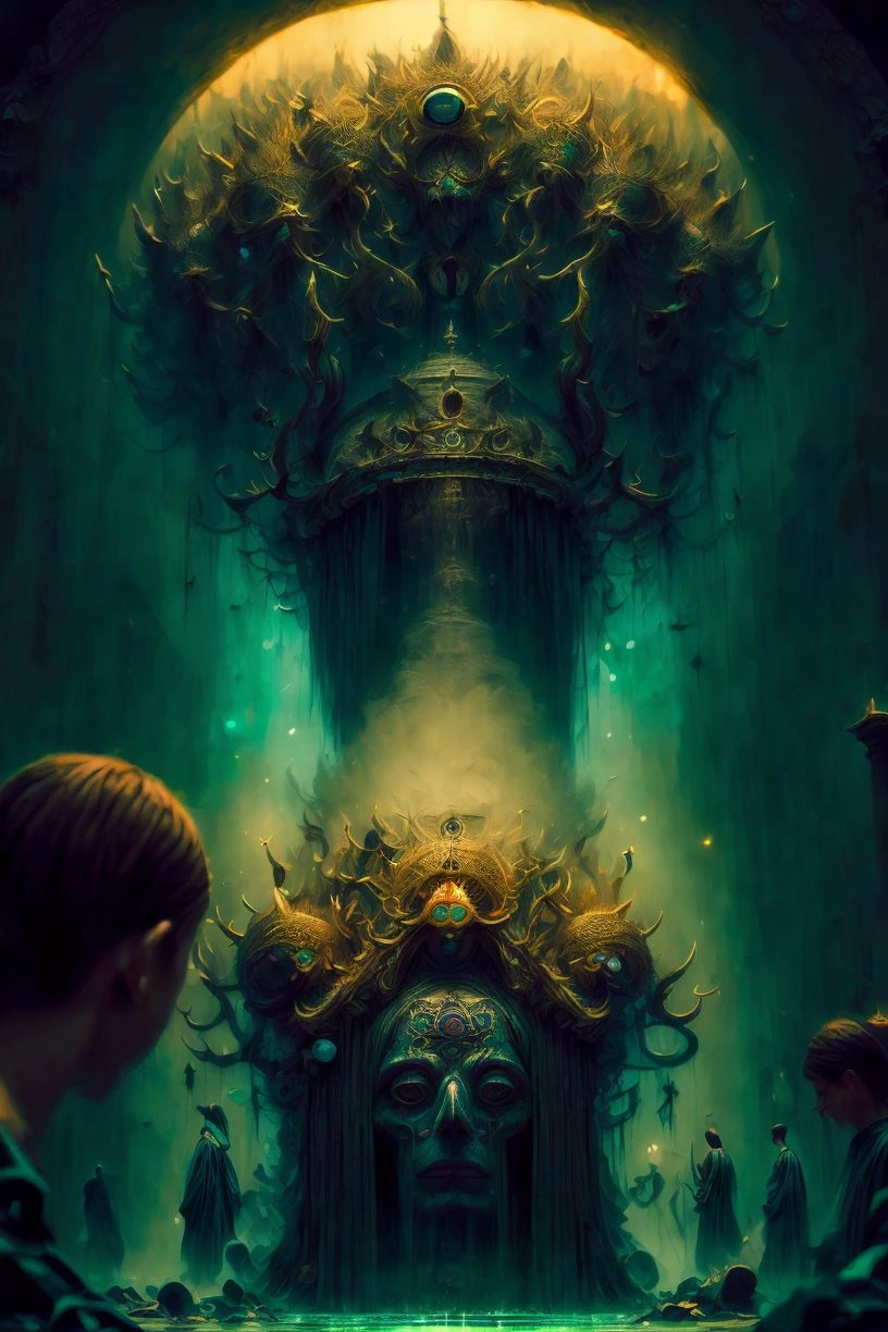 <(masterpiece, realistic:1.3), (extremely intricate:1.2, (better quality:1:1)> DruidMagicAI, <lora:DruidMagicAI-000010:1> <lora:MoosMST3:1> a statue of a demon surrounded by skulls, cinematic cgsociety, portrait of a digital shaman, buddhist, still frame from a movie, ornate patterned people, monks, boneface, mushroom