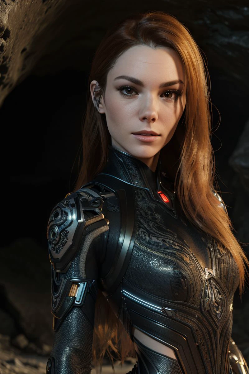 photo of S089_LizOcean, a stylish woman, as a cyborg, in a (cave:1.2), (8k, RAW photo, best quality, DOF, ultra high res:1.2), (absurdres, intricate, photorealistic, masterpiece, ultra-detailed, Unreal Engine:1.3)