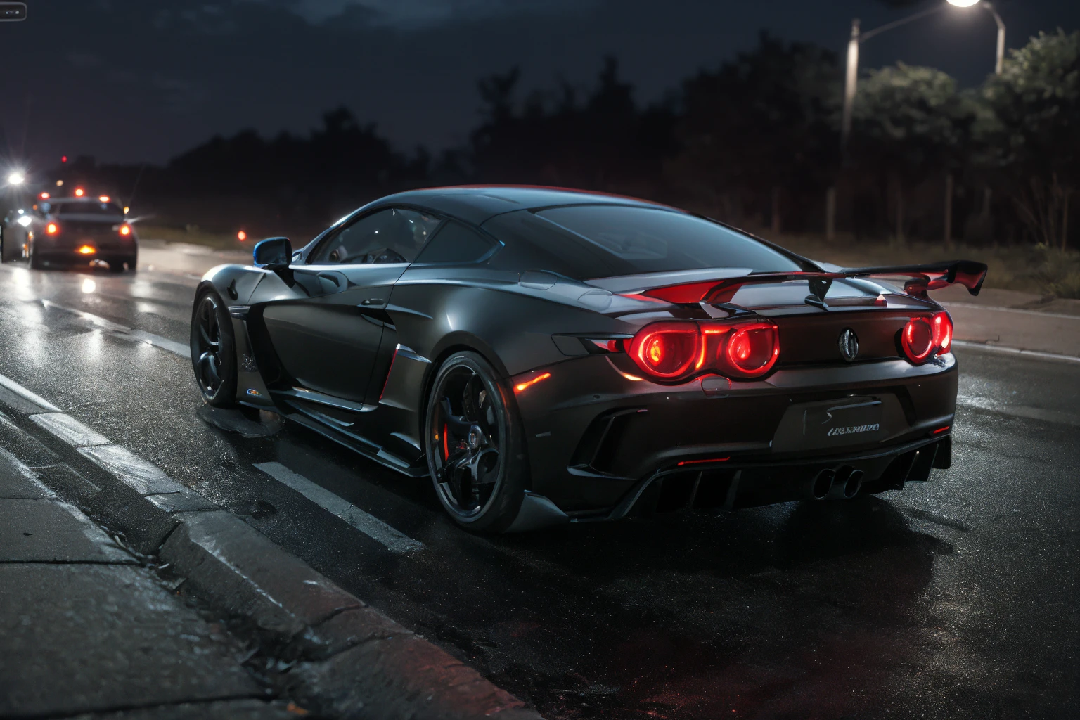 Best quality, masterpiece, ultra high res, (photorealistic:1.4), raw photo,Exciting road racing with flashing red taillights,night,black supercar,fix, <lora:Brightness Control_L_1.1:1>