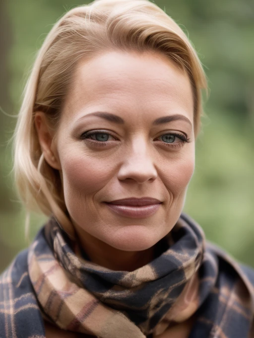 face portrait photo of a young woman named jeriR, girl face, looks horney at viewer, wears a black scarf, forest background, masterpiece, bokeh, <lora:jeri_ryan_best:1>