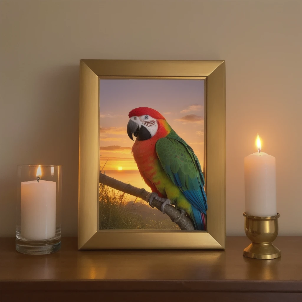portrait, parrot, candlelight, sunrise/sunset, Framing, Golden Ratio