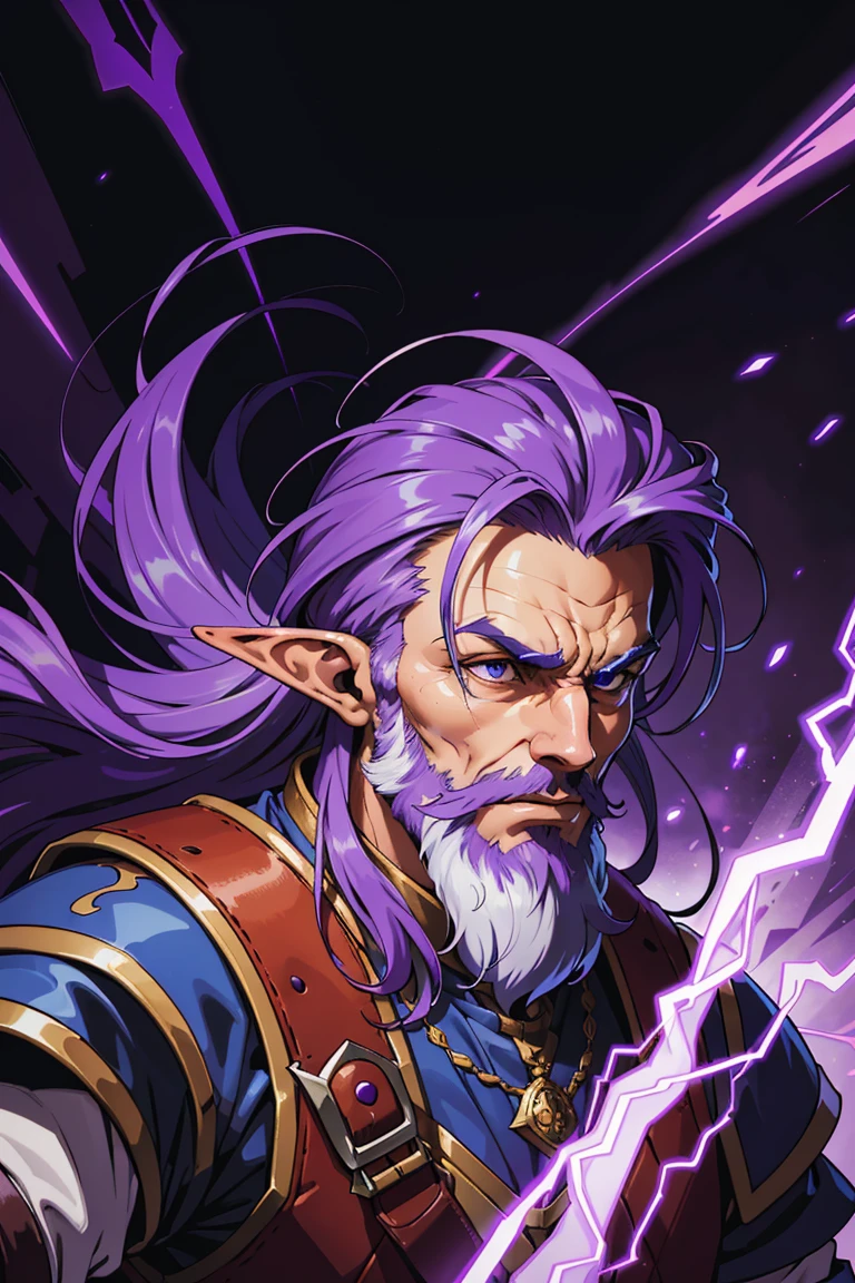 (artwork:1.2),( lineart:1.33),(lineart:1.33),old ,1man,portrait ancient elf noble wizard in a battle, purple lightnings in a dungeon,long beard,(hyperdefined),(inked-art),epic, blue purple tones,unusual-angle,dungeon,cartoon,medieval fantasy aesthetic,complex lighting,(flat saturated colors),(ultradetailed:1.2),absurdres, (atmosphere), cinematic composition, fine details, perspective, (close-up:1.2), abstract background, (movement:1.2), intense, (sharp focus)