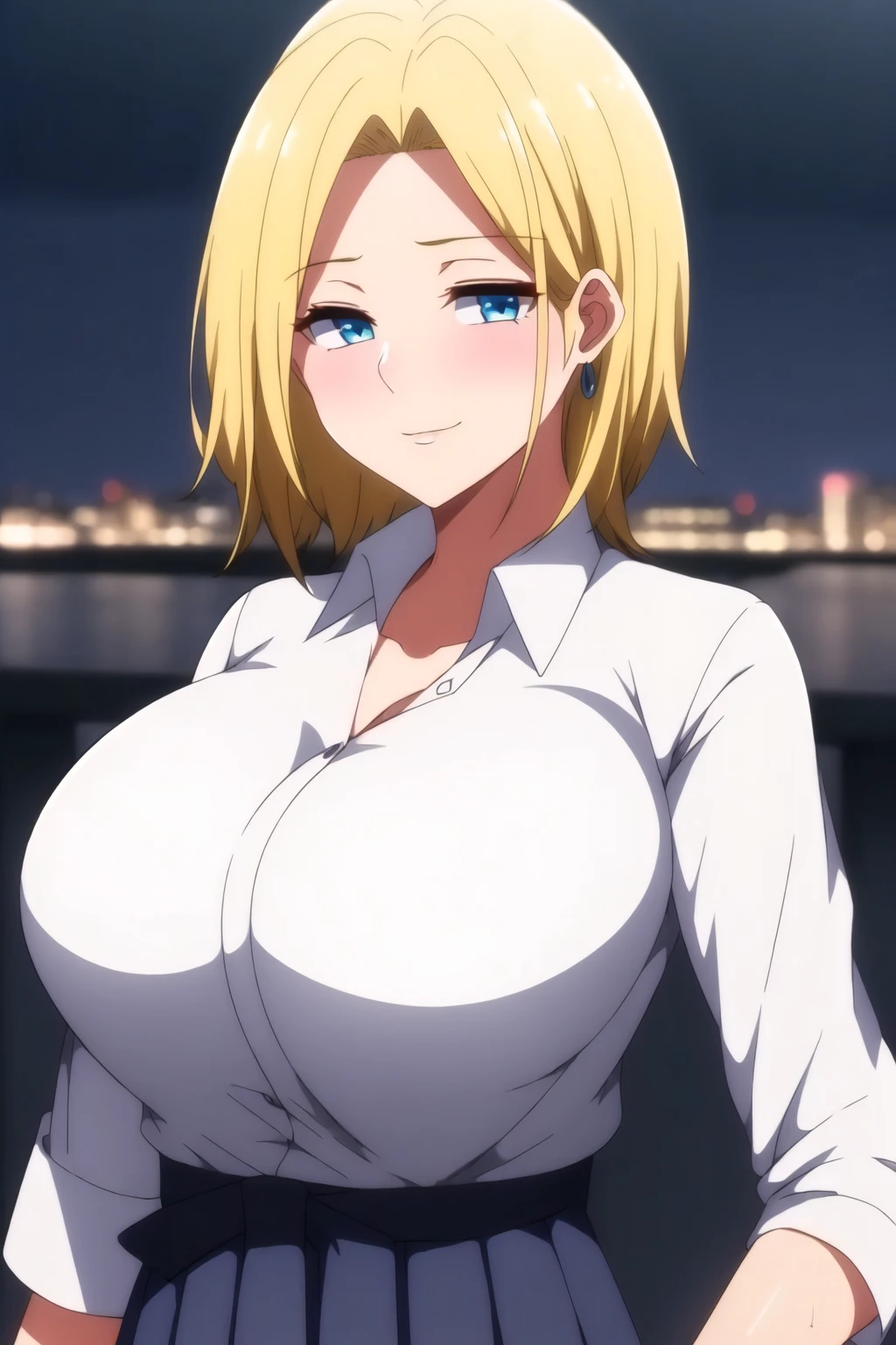 (Night:1.7), Japan, Tokyo, CityView, Before Window,
Standing at attention,
school_uniform,white shirt,collared shirt, Blue_pleated_skirt,
<lora:Reina_Hamazaki_Imaizumi-KK77-V1:0.7>,jewelry,collarbone,
blonde hair, blue eyes,short hair,
1 girl, 20yo,Young female,Beautiful Finger,Beautiful long legs,Beautiful body,Beautiful Nose,Beautiful character design, perfect eyes, perfect face,expressive eyes,
looking at viewer, in the center of the image,(Upper_body),(close-Up),(Focus on her face),evil smile,
official art,extremely detailed CG unity 8k wallpaper, perfect lighting,Colorful, Bright_Front_face_Lighting,
(masterpiece:1.0),(best_quality:1.0), ultra high res,4K,ultra-detailed,
photography, 8K, HDR, highres, absurdres:1.2, Kodak portra 400, film grain, blurry background, bokeh:1.2, lens flare, (vibrant_color:1.2)
(Beautiful,large_Breasts:1.4), (beautiful_face:1.5),(narrow_waist),