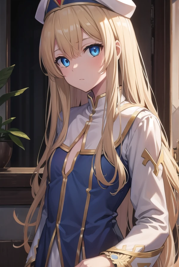 priestess, <lora:priestesstest:1>, priestess, blonde hair, blue eyes, long hair, hat, (small breast:1.2),
BREAK ,
BREAK looking at viewer,
BREAK city,
BREAK <lora:GoodHands-vanilla:1>, (masterpiece:1.2), best quality, high resolution, unity 8k wallpaper, (illustration:0.8), (beautiful detailed eyes:1.6), extremely detailed face, perfect lighting, extremely detailed CG, (perfect hands, perfect anatomy),