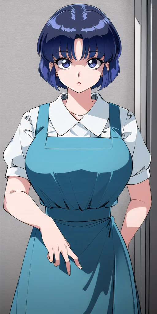 (1milf, solo), sitting, (sleeveless shirt, customer service uniform, bow tie), French twist updo, embarrassing big smile, (masterpiece best quality), delicate illustration ultra-detailed, sagging huge breasts, (customer service counter, cashier), work desk, detailed background, ((showing hairy armpit hair)), thick makeup, upper body only, pamphlet, in restaurant, sweating, menu