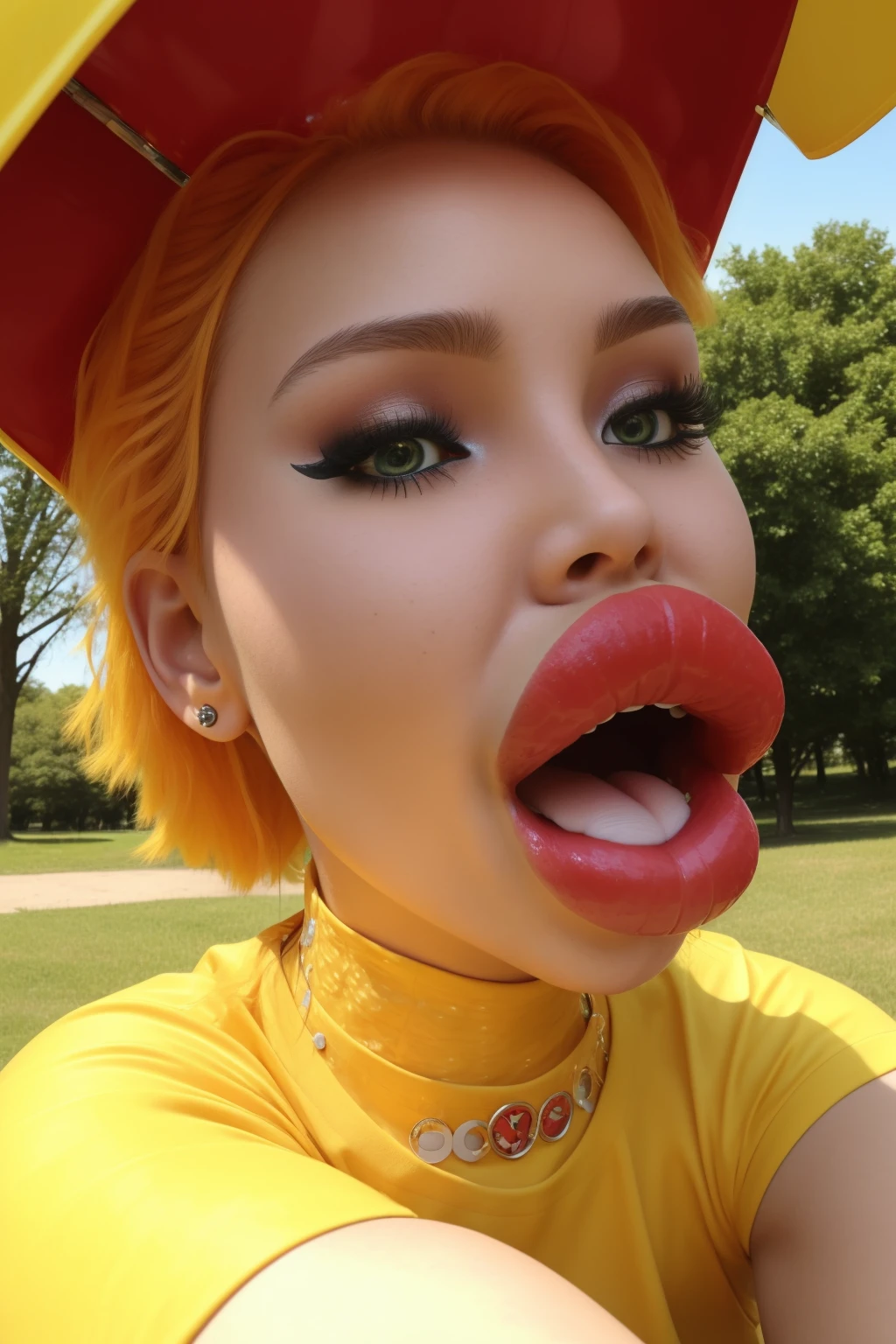 (ultra detailed, highly detailed:1.4), best quality, masterpiece,
woman, yellow summer dress, red hair, in park, picnic, flat chested, ((nice teeth))
((big lips, huge lips):1) <lyco:biglips-v2:1>
