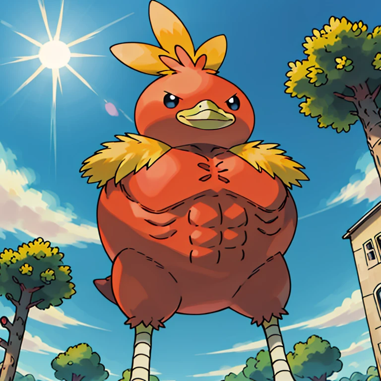 sugimori ken \(style\), swole torchic, no_humans, big bird, full body, pokemon, solo, (armless, asb, large pectorals:1.2), (high quality, masterpiece:1.1), solo, creature, long legs, nature, grass, sun, sky, cloud
<lora:pokemon_v3_offset:1> <lora:torchic-09:1>