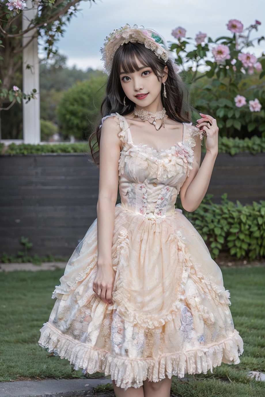 (photo-realistic,ultra realistic 8k CG:1.2),delicate pattern,
(best quality,intricate detail,extremely intricate:1.2),
1girl,flower,dress,plant,solo,breasts,long_hair,brown_hair,realistic,
<lora:Romantic Rosette dress_20230627181211:0.85>,Romantic Rosette dress