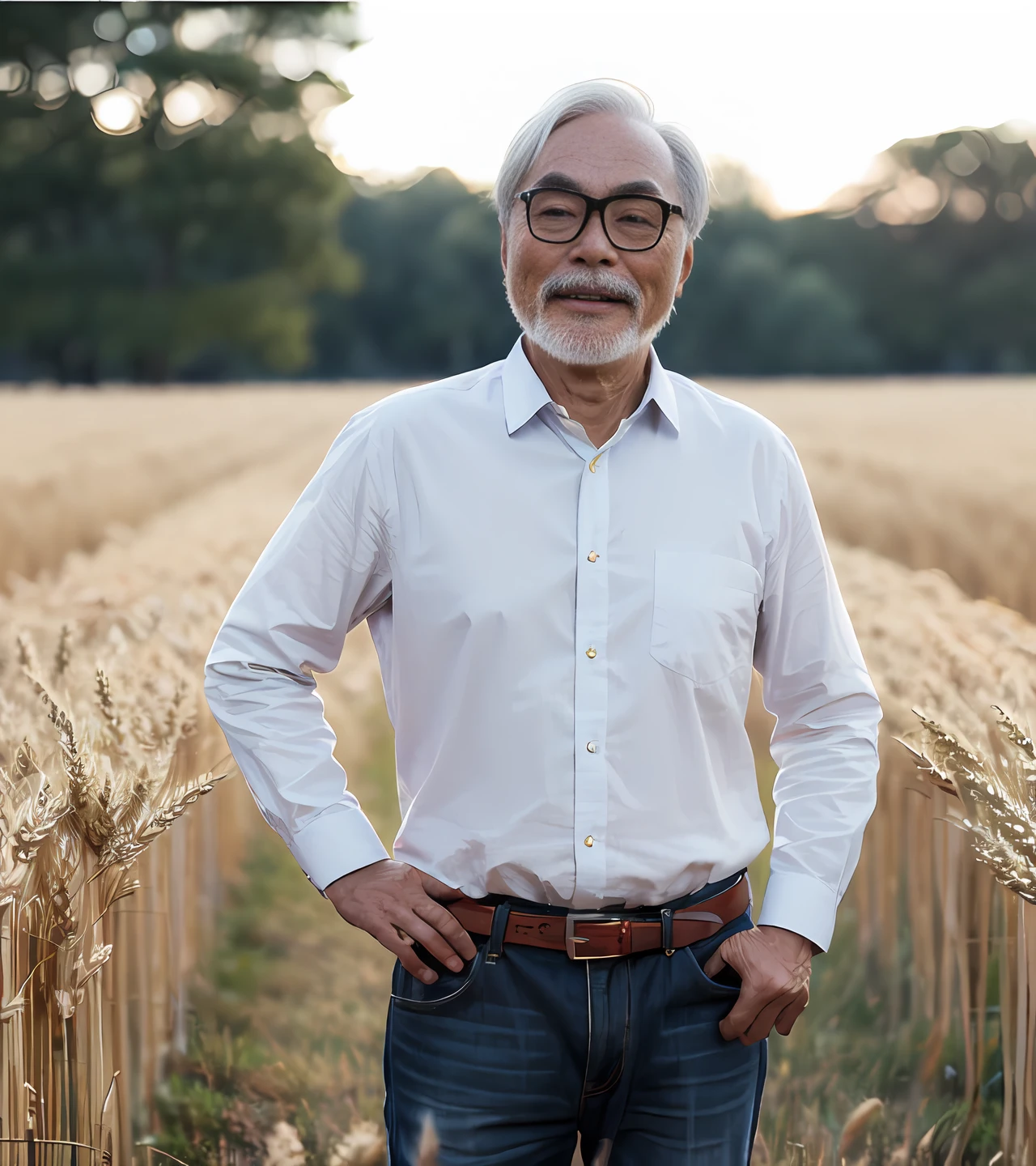 (A medium photo of gongqijun,oldman),wearing(white shirt),hand on hip,standing in a wheat field,male focus,(masterpiece) (photorealistic:1.2) (bokeh) (best quality) (detailed skin) (intricate) (8k) (HDR) (cinematic lighting) (sharp focus)
<lora:gongqijun:0.9>
