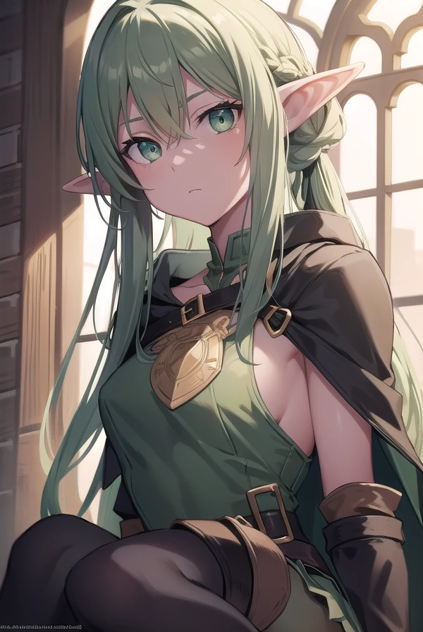 highelfarcher, <lora:highelfarchertest:1>, high elf archer, elf, (green eyes:1.5), green hair, hair between eyes, long hair, pointy ears, sidelocks, (small breast:1.2),
BREAK asymmetrical clothes, boots, cloak, elf, gloves, green thighhighs, high heels, shorts, thighhighs,
BREAK looking at viewer,
BREAK city,
BREAK <lora:GoodHands-vanilla:1>, (masterpiece:1.2), best quality, high resolution, unity 8k wallpaper, (illustration:0.8), (beautiful detailed eyes:1.6), extremely detailed face, perfect lighting, extremely detailed CG, (perfect hands, perfect anatomy),