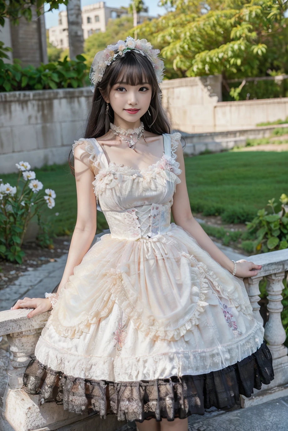 realistic, photorealistic, 8k, ultra detail, HDR, masterpiece, best quality, lo_dress, garden, flower, 1girl, solo, slim, smile, cute, looking at viewer, long black hair, standing, colorful, detailed background, <lora:Cute Asian Face:0.8>, <lora:lo_dress_floral_style1_v2:0.7>