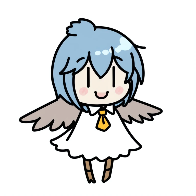 <lora:chibi_2DSD:0.5>, white_background, (|_|:1), bird girl