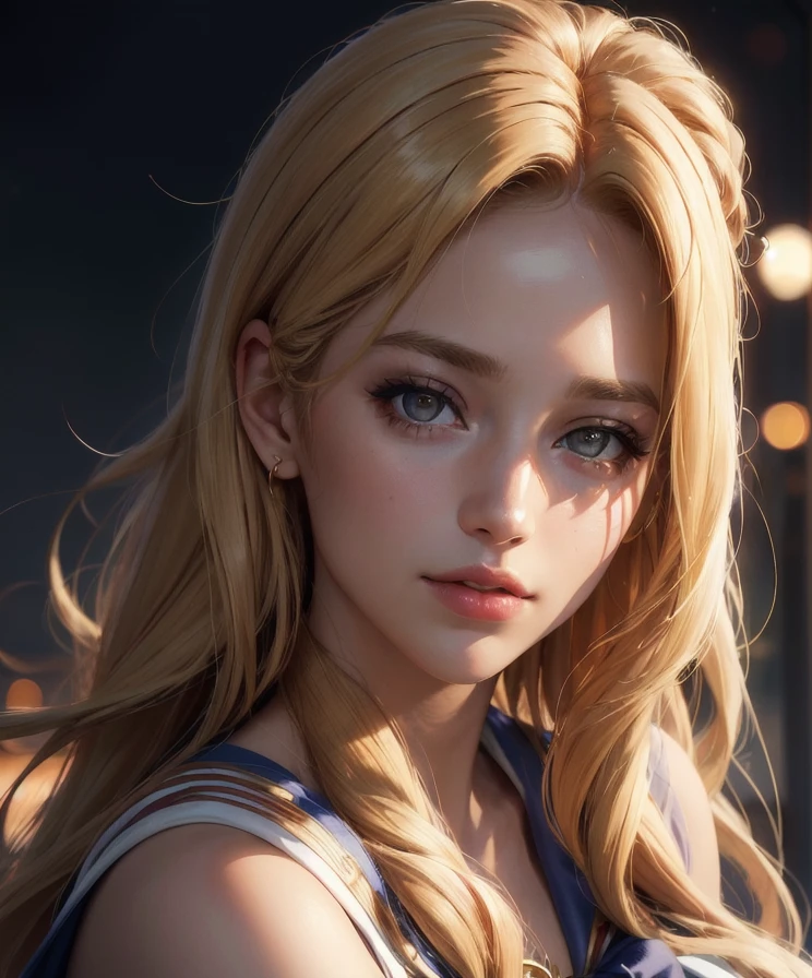 sailor moon,(8k, best quality, masterpiece:1.2),(best quality:1.0), (ultra highres:1.0), a beautiful woman, shoulder, half body portrait, extremely luminous bright design, autumn lights, 1girl, european,(blonde hair), forehead, lips, long_hair, looking_at_viewer, nose, photorealistic, portrait, realistic, solo ,masterpiece, shallow depth of field, (high detailed skin:1.2), 8k uhd, dslr, soft lighting, high quality, film grain, 20mp, Fujifilm XT3, 80mm, hasselblad, (to8contrast style) <lora:epiNoiseoffset_v2:1> <lora:4x_RealisticRescaler_100000_G:1> <lora:Sailormoon_v2_1.0:1>