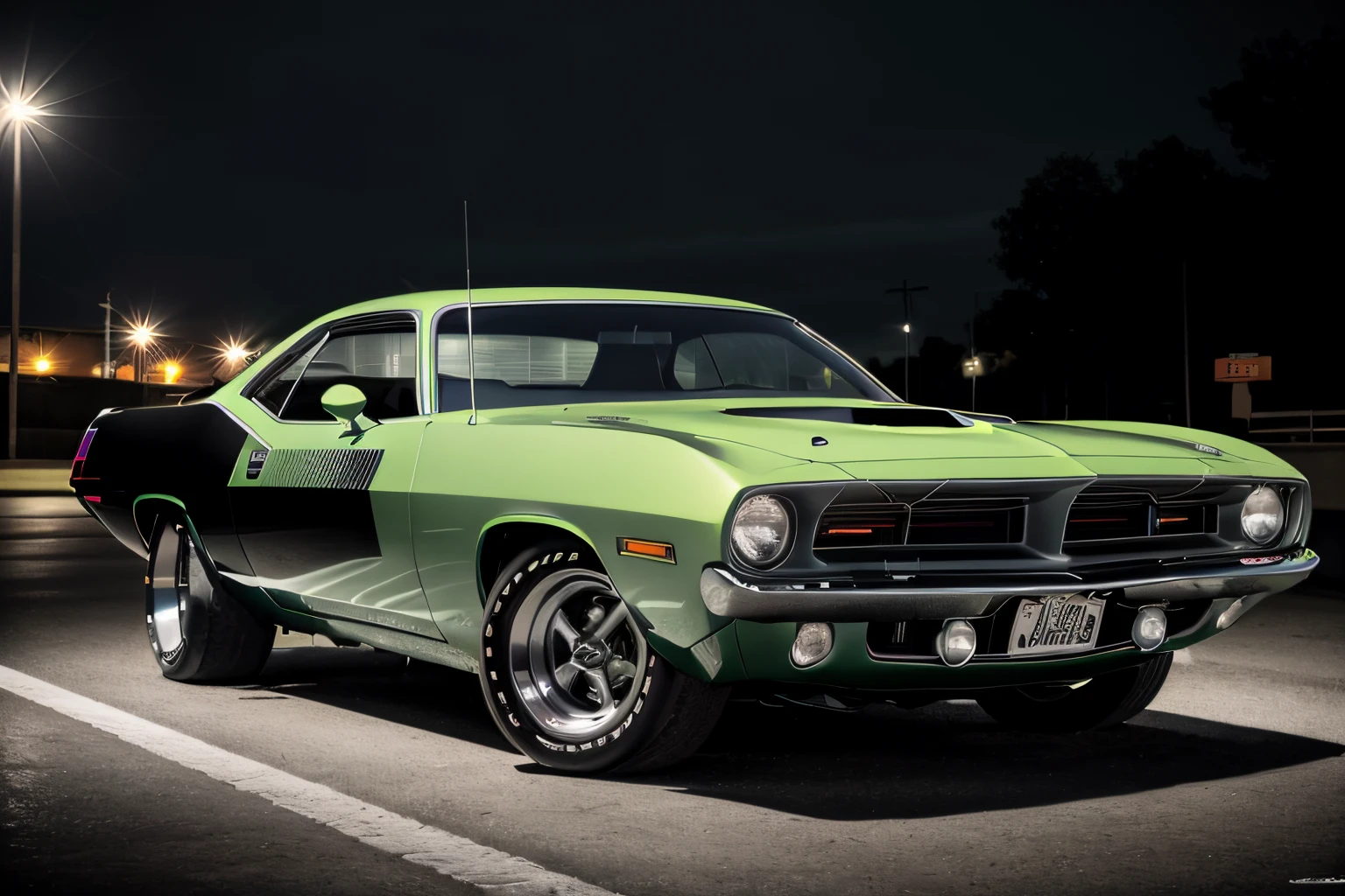 lime 1970PlymouthBarracuda on a road, project car,
Hasselblad, sharp focus, masterpiece, best quality, official art, extremely detailed CG unity 8k wallpaper, illustration, moving, background motion blur, wet, (((NIGHT))),neon lights, drift,
<lora:1970PlymouthBarracuda_v01:0.9>