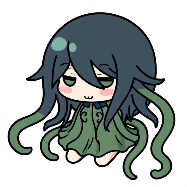 <lora:chibi_2DSD:0.5>, white_background, (|_|:1), jitome, white outline vector graphics, green cthulhu