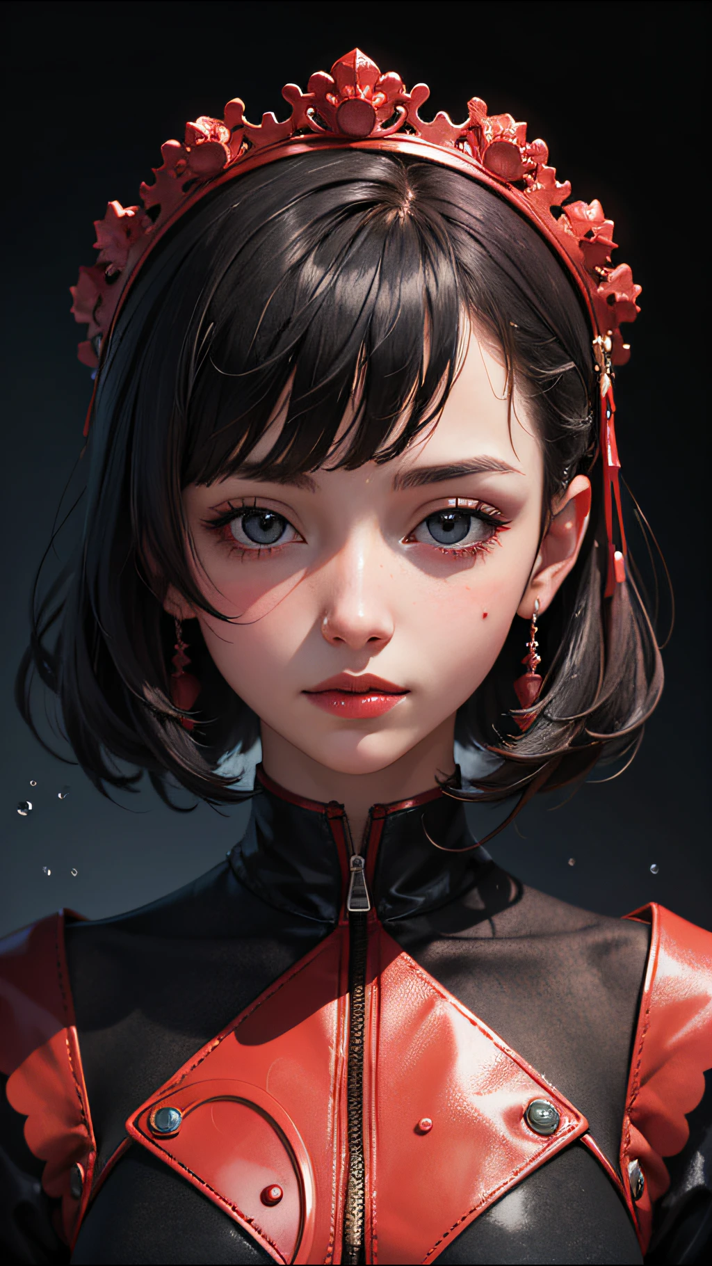 (masterpiece:1.0), (highest quality:1.12), (HDR:1.0), a girl, illustration, cover art, (black:1.2), portrait , coral background, splash