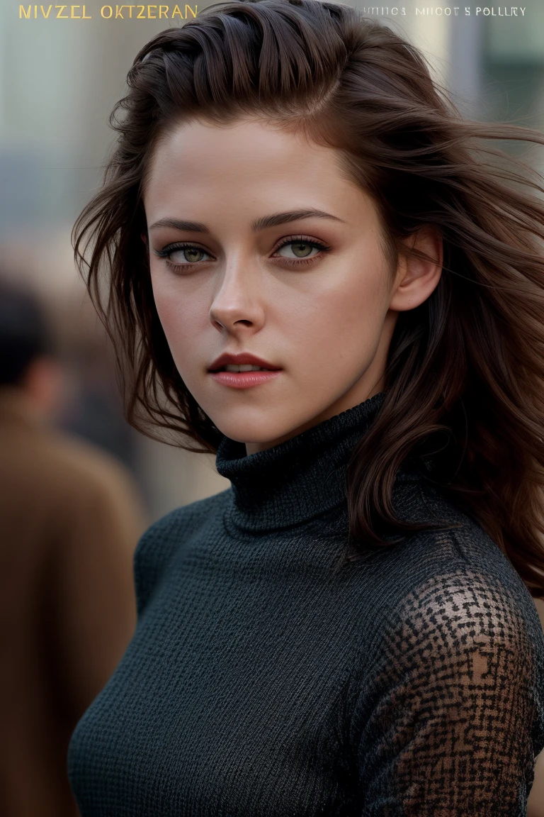 photo of extremely sexy (krst3w4rt-160:0.99), a woman on the cover of a magazine, ((pervpulp15:1.2)), ((windblown hair:1.3)), modelshoot style, (extremely detailed CG unity 8k wallpaper), photo of the most beautiful artwork in the world, professional majestic oil painting by Ed Blinkey, Atey Ghailan, Studio Ghibli, by Jeremy Mann, Greg Manchess, Antonio Moro, trending on ArtStation, trending on CGSociety, Intricate, High Detail, Sharp focus, dramatic, photorealistic painting art by midjourney and greg rutkowski, (tight long sleeve turtleneck dress:1.2), (long trousers), ((crowded shopping street)), (looking at viewer:1.2), (detailed pupils:1.3), (red lips), (black eyeliner), (windblown hair:1.2), (Vogue magazine:1.3)