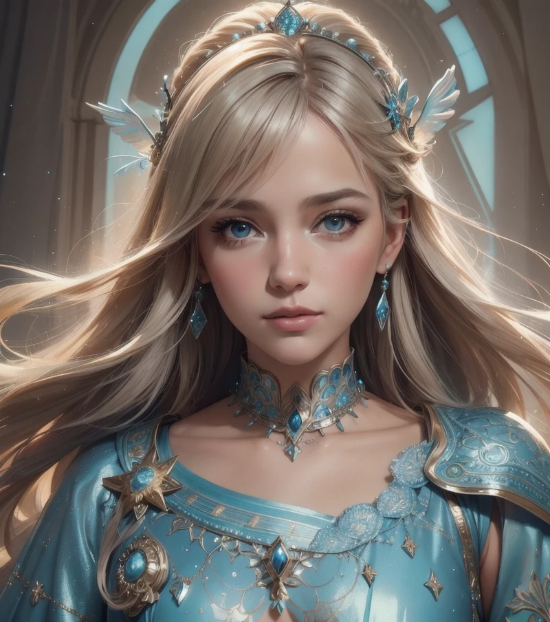 full-body view, prette, adolable, Beutiful women, closeup cleavage, Head and chest portraits, photograph of-realistic, iintricate, cinmatic lighting, highly detailed, digitial painting, concept-art, number art, high high quality, cinmatic lighting, gentle illumination, best qualtiy, tmasterpiece, The upper part of the body, The arms are behind the head, braidedhair, sparkle eyes, victorian age, Floating particles of light, at centre, illustratio, the detail, sportrait, big breasts beautiful, Detailed gorgeous face, digitial painting, artstation, concept-art, smoothness, tack sharp focus, Laura Savoie and Anna Dietman and Tom Bagshaw
