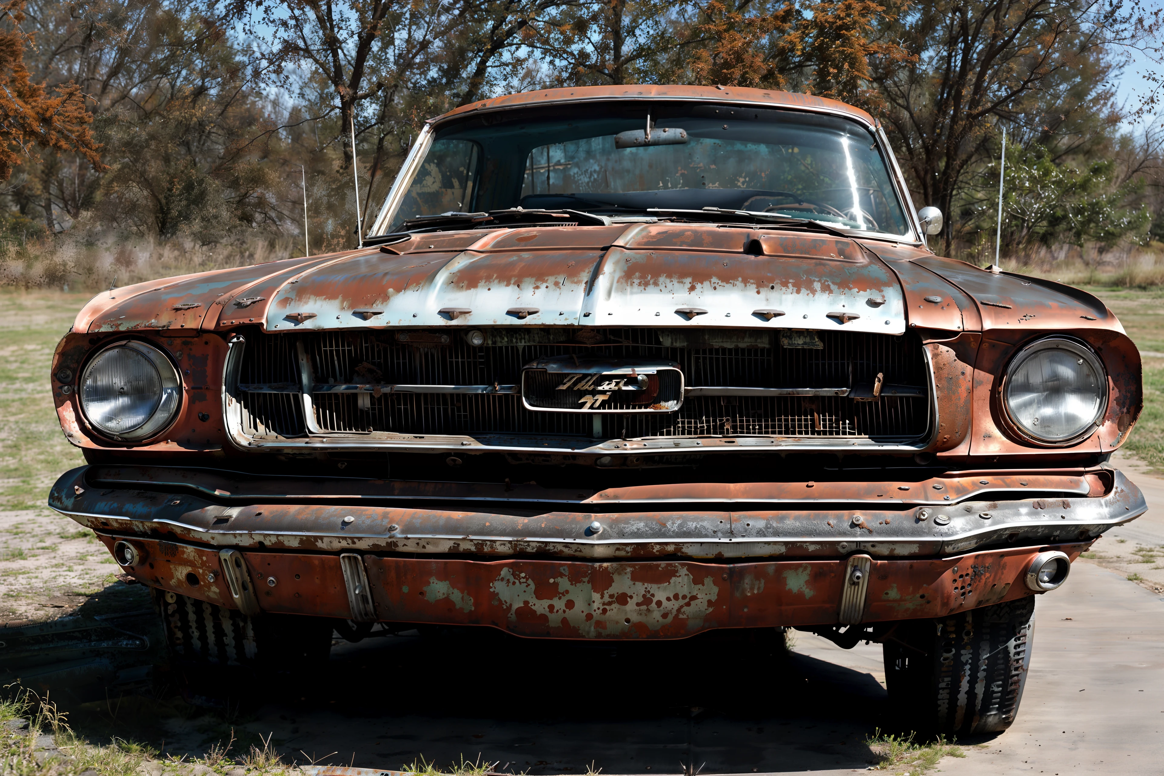 (((rusty, brushed metal, beaten up, weathered, decayed))) 1965 ford mustang