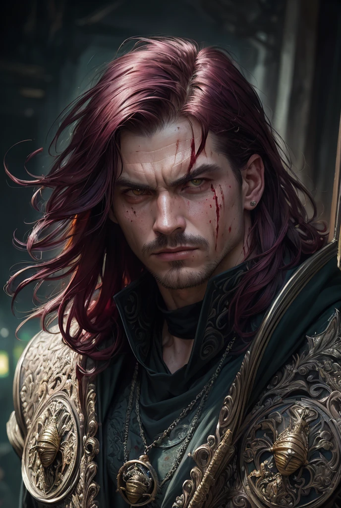 (masterpiece), (extremely intricate), fantasy, (((photorealistic photo of an evil hermit, male, villain, anti hero, evil face, masculine face, medium hair, Maroon hair, wicked, cruel, sinister, malicious, ruthless, masculine, athletic))), (((dark bloody clothing, intricate details on clothing))), (perfect composition:1.4), aspect ratio 1:1, beach, deviantart hd, artstation hd, concept art, detailed face and body, award-winning photography, margins, detailed face, professional oil painting by Ed Blinkey, Atey Ghailan, Jeremy Mann, Greg Manchess, Alex Gray, trending on ArtStation, trending on CGSociety, intricate, high detail, sharp focus, dramatic, award winning matte drawing cinematic lighting octane render unreal engine volumetrics dtx
