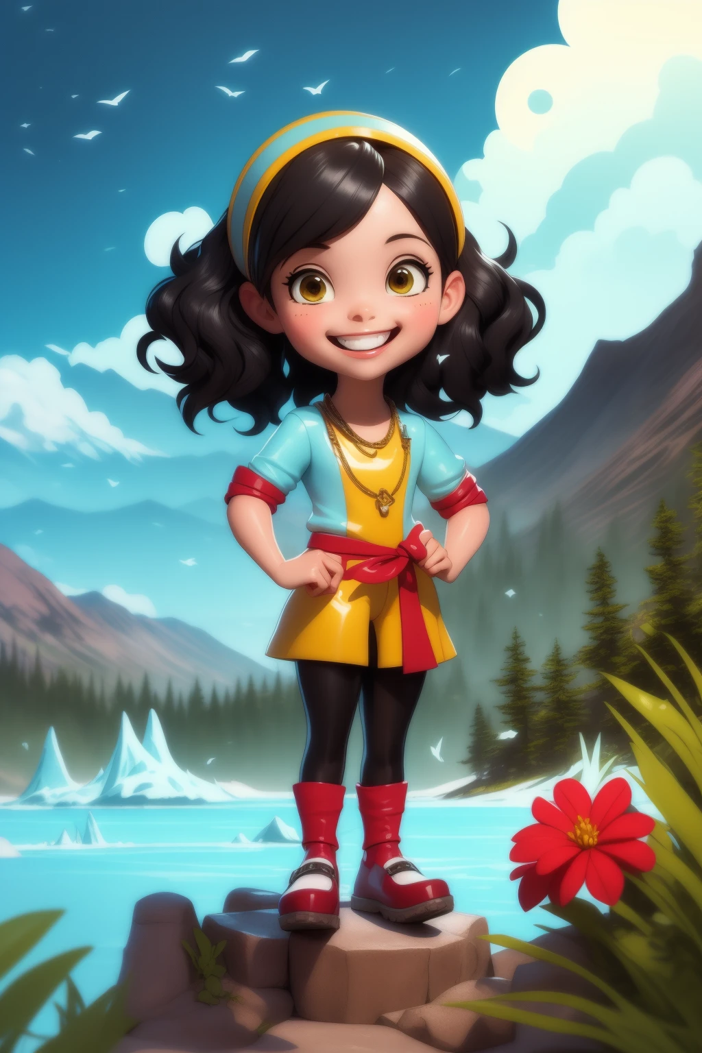 (masterpiece,best quality:1.5),waves,
cute girl, (city,Glacier National Park, United States:1.1), full body,black hair, short hair,(Jamaican national costume:1.1),smile,chibi