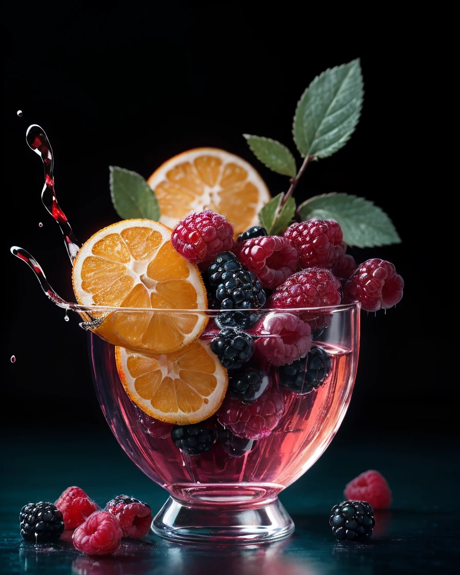 photo RAW,(raspberries, blackberries splashing into a bowl of rose wine, explosion, 4k hd wallpapear, gems and diamonds wet, pomegranate blossoms, wine particles, liquid splashes, black background photorealistic, beautiful uhd 4k art, realistic wine splashing, dripping paints, Black orange and teal_green colors),masterpiece, best quality, highly detailed, soft lighting, beautiful detailed, insanely intricate details, intricate details, perfect lighting, incredible detail, hypermaximalistic, natural balance color, 8k, ultra detailed, beautiful and aesthetic, extremely detailed, elegant, vivid colours, atmospheric
