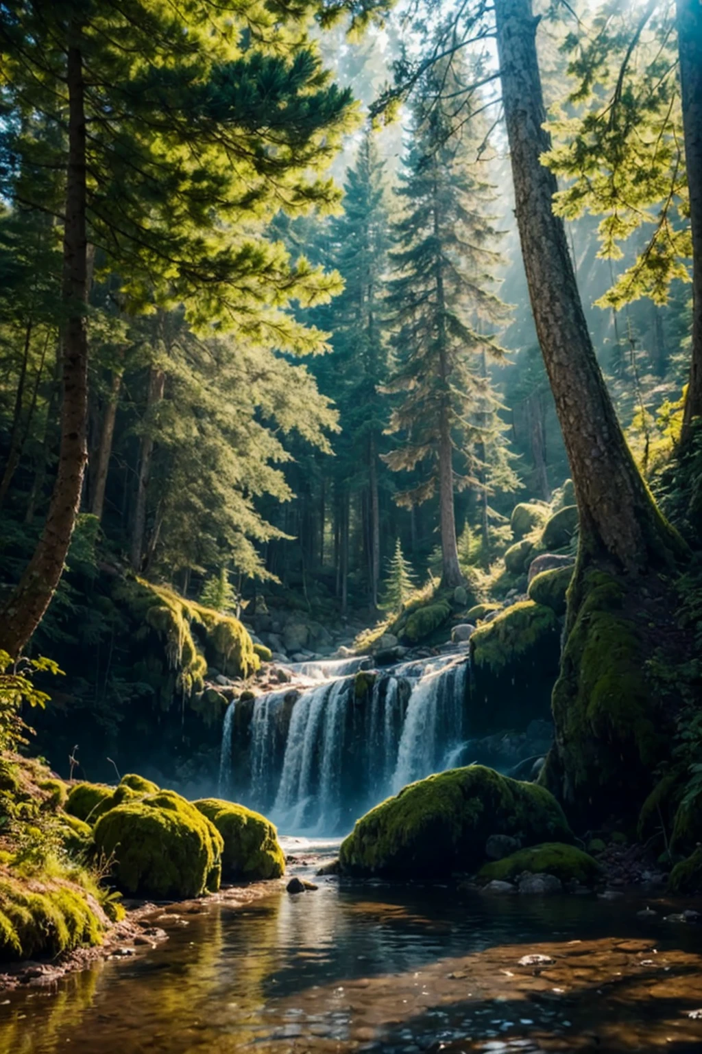 RAW photo of forest landscape, Photorealistic, Hyperrealistic, Hyperdetailed, soft lighting, subsurface scattering, realistic, heavy shadow, masterpiece, best quality, ultra realistic, 8k, golden ratio, Intricate, High Detail, film photography, soft focus