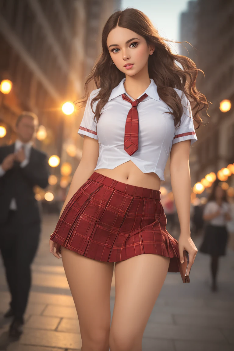 (best quality,masterpiece), (closeup:1.2),  (24 years old:1.1) woman, wearing catholic school uniform,  expresionless,serious face,walking,from side,upper body,background crowd,city street, outdoors,night, waist,masterpiece,extremely detailed CG unity 8k wallpaper, best quality,32k,focus <lora:CatholicSchoolUniformDogu:1>