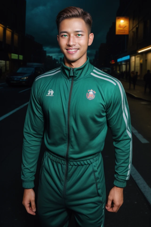 masterpiece, best quality, highres, realistic, handsome, photogenic,half body shot, <lora:syahnkV4-08:0.65>, syahnk, as (handsome ,1man, Charming male with light brown hair, a genuine smile, and sparkling green eyes, male focus, full body,Muscular,(wearing sweatsuit), new york city street,realistic, dramatic lighting, atmospheric, intricate detail, HDR, octane, 8K) ,<lora:add_detail:0.8>,